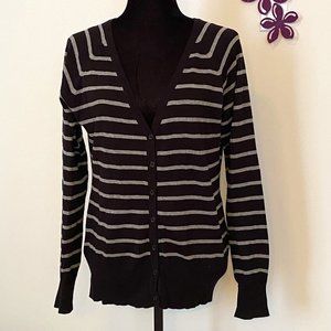 Striped Black and Grey Cardigan Sweater sz Medium
